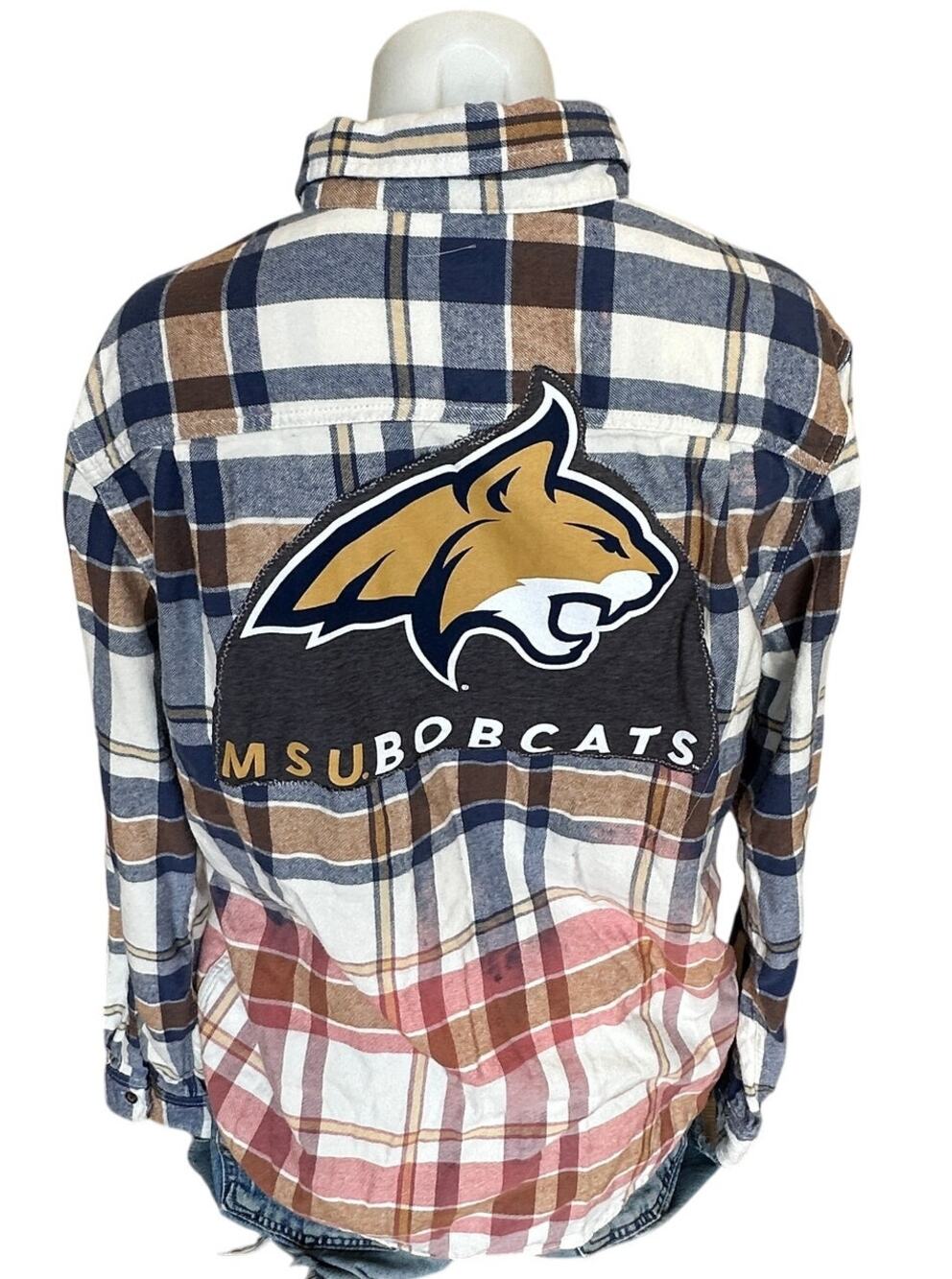Montana State Bobcats Plaid Flannel Shirt Shacket SMALL Oversize Unique Football